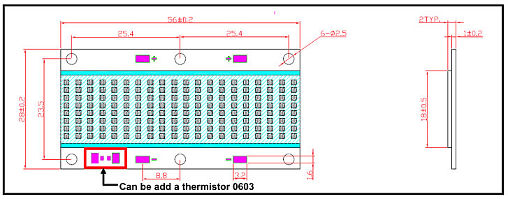 Package Dimensions - High Power ultraviolet UV LED module/lamp 160W/320W ( 365nm 375nm 385nm 395nm 405nm) - G2 Ultimate - COB type - UV.Chingtek.net